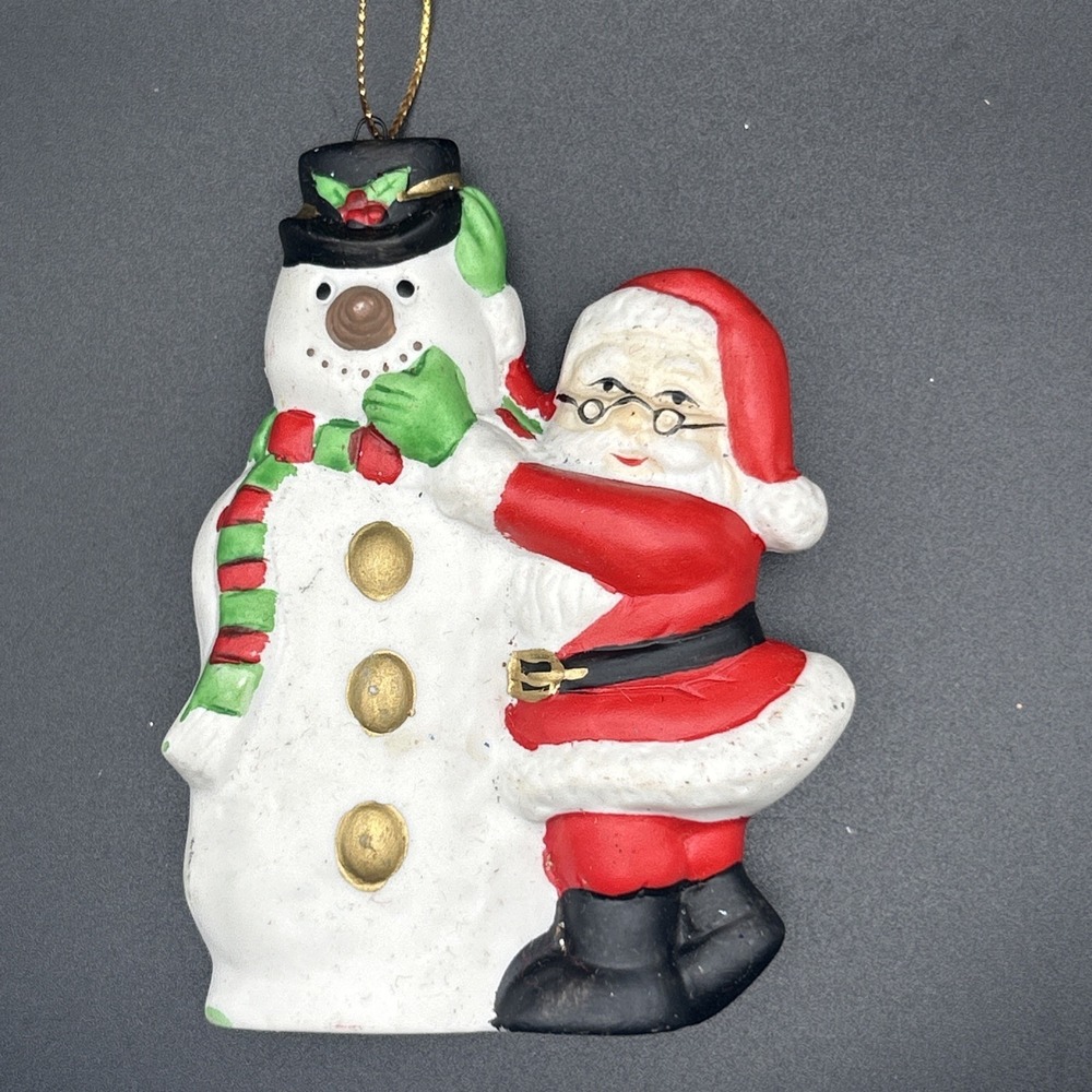 Vintage 1980's Ceramic Snowman Santa Hand Painted Christmas Decoration ☃️